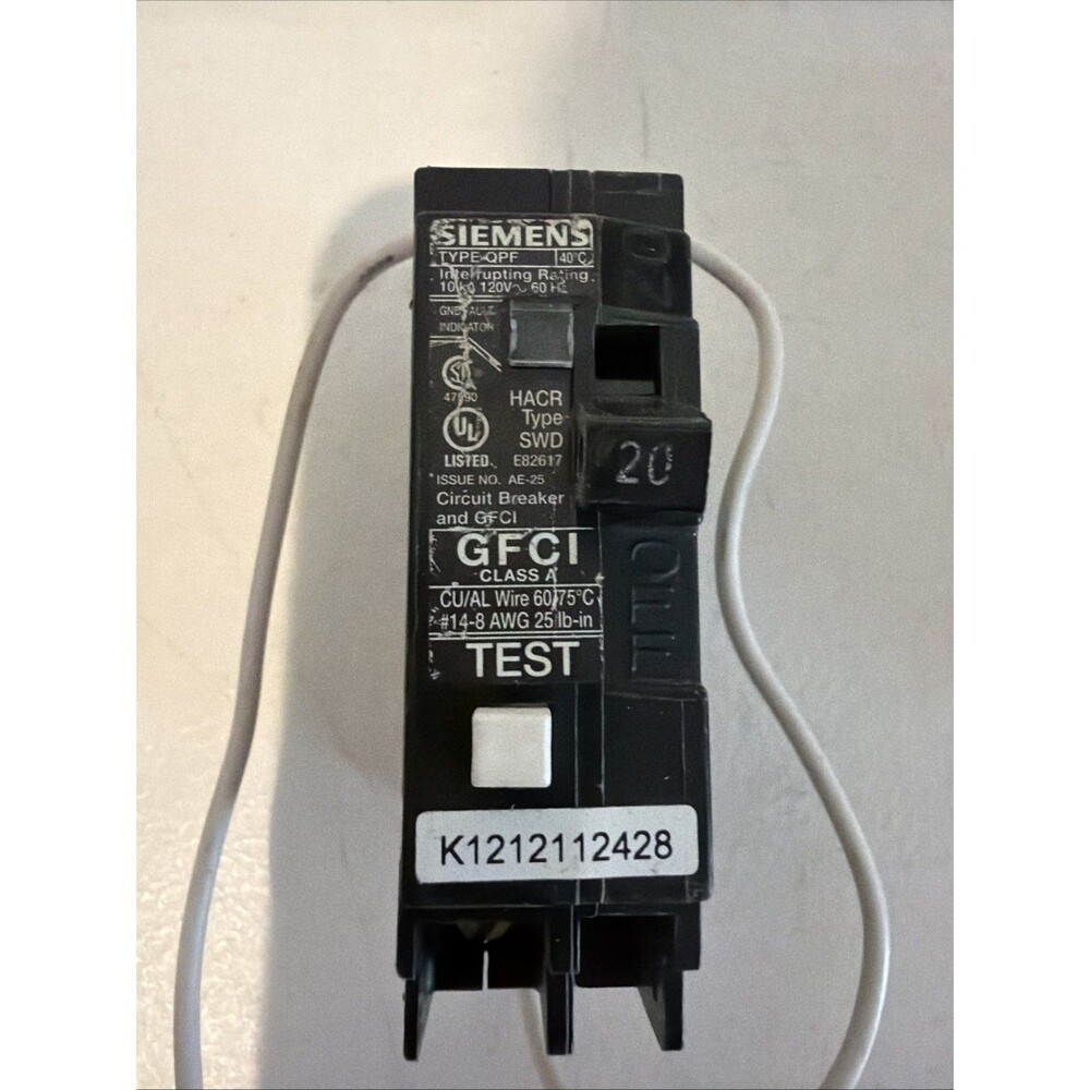 Siemens BLHF120 20 Amp Single Pole 120V GFCI Circuit Breaker